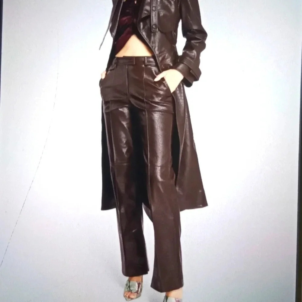 Wilfred faux leather brown pants party sexy new year Christian party size 0